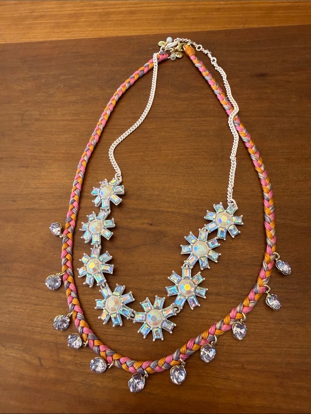 J CREW CREWCUTS set of 2 necklaces pearl opalescent and pink rope -EUC